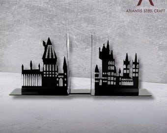 Sujetalibros de metal con forma de castillo gótico, organizador de estantes con diseño de horizonte urbano, detalle arquitectónico fantástico, idea de regalo para la decoración del hogar medieval.