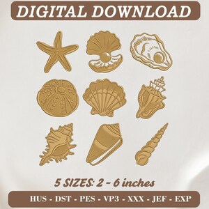 Vintage Seashell Embroidery Design, Golden Ocean Pearl Clipart (Digital Download)