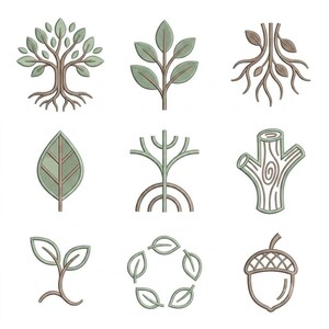 Pacchetto di disegni per ricamo "Radici dell'albero della vita", icone dell'albero genealogico della quercia (DST, PES)