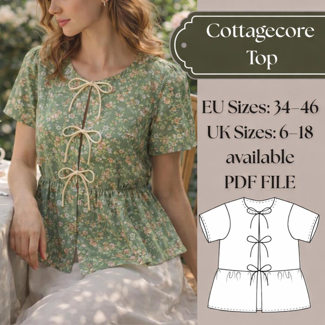 Floral Bow Front Blouse Sewing Pattern Cottagecore Top PDF - Etsy