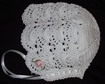 Crochet Elegant White Newborn Baby Reborn Bonnet Hat