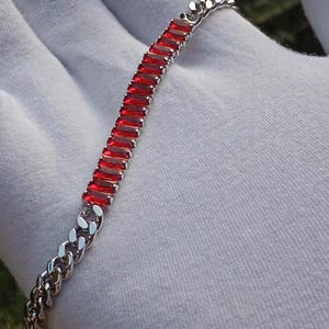 Robijn geslepen tennisarmband, 925 sterlingzilver, handgemaakte sieraden, armband voor dames, edelsteenarmband.