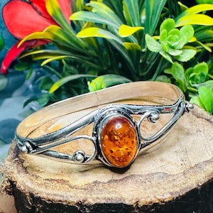 Justerbart armband i baltisk bärnsten | Armband i sterlingsilver | Smycken med helande kristaller i äkta handgjort material