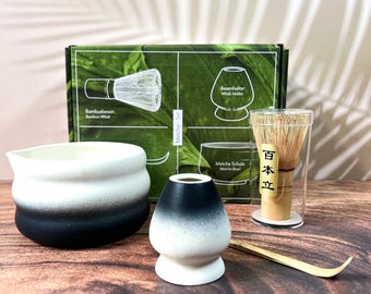 Monochrome Gradient Matcha Set | Ceramic Chawan, Bamboo Tools, Zen Ritual