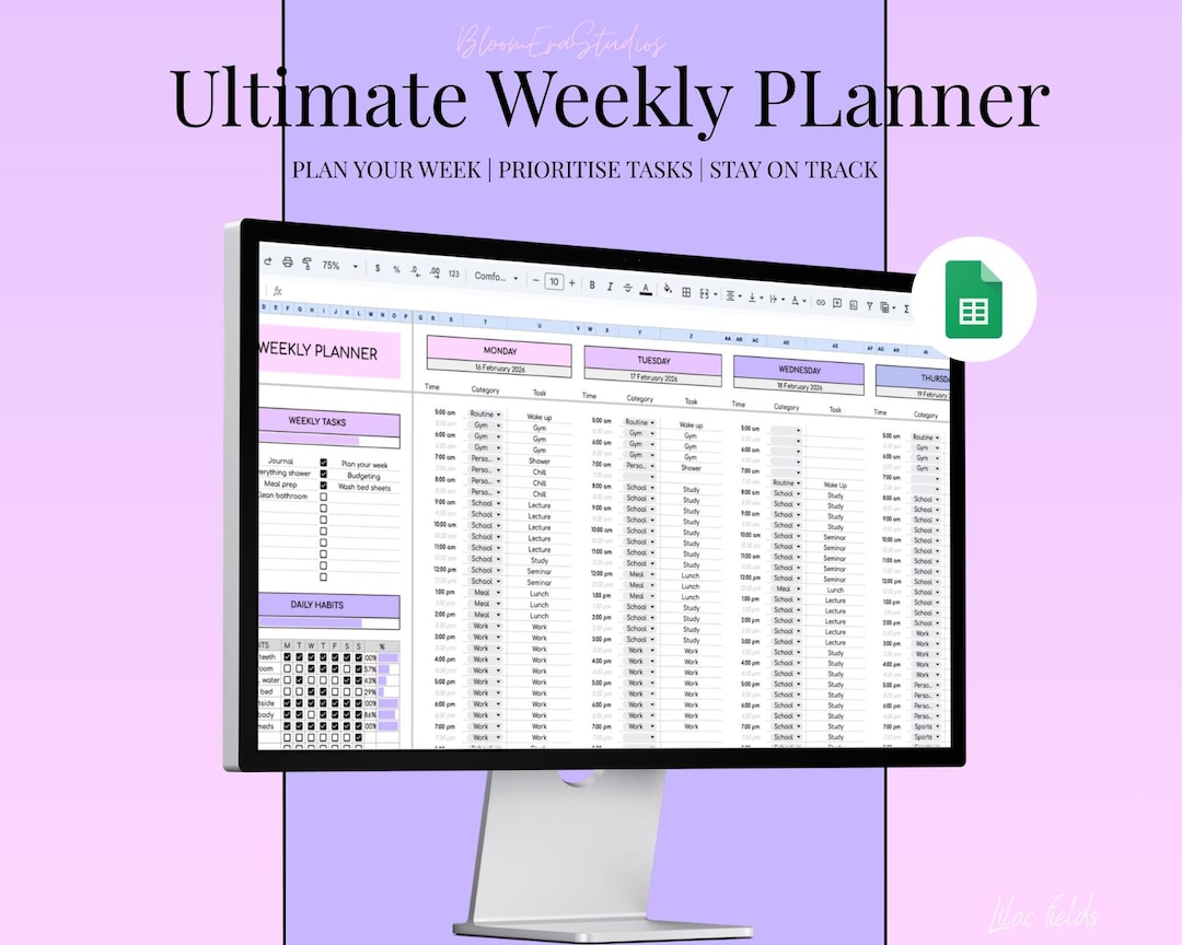 Weekly Planner Database Customisable Weekly Planner Spreadsheet | Student & Work - Etsy