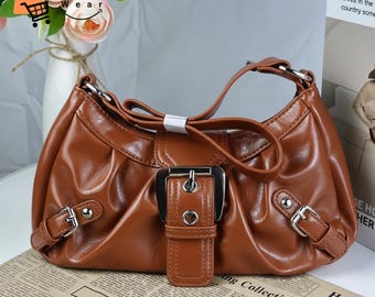 Y2K Buckle Shoulder Bag, Retro Mini Handbag