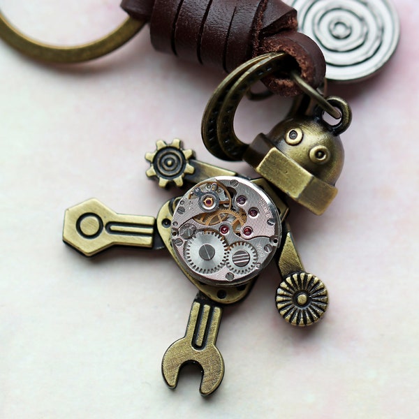 Funky robot keychain/Steampunk robot/Watch movement keychain/Birthday gift/Valentine’s gift