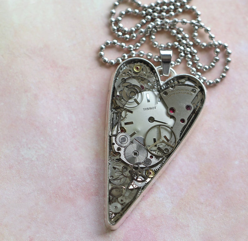 Steampunk heartHeart necklaceSilver heart pendant