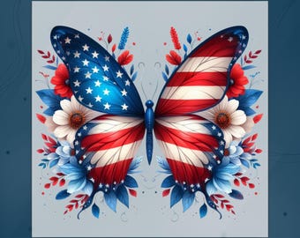 American Flag Butterfly DTF Transfer, Patriotic Floral Butterfly Shirt Heat Press, Floral Patriotic Girls Tee, 4th Of July Ready To  Press