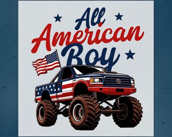All American Boy DTF Transfer, Patriotic Monster Truck Ready To Press, Boys 4th Of July Heat Press, American Flag Truck Shirt Iron on