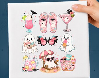 Summerween Ghost DTF Transfer, Cute Beach Ghost, Summerween Cute Ghost Clipart Ready To Press, Girly Ghost Heat Transfer