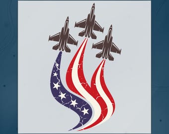 USA Fighter Jets DTF Transfer, American Flag Air Force Heat Press, USA Patriotic Jets Ready To Press, American Flag Airshow Iron On Transfer