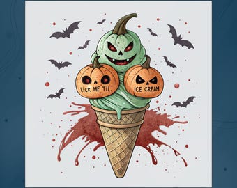 Summerween Ice Cream DTF Transfer, Spooky Pumpkin Ice Cream, Creepy Ghost Halloween Design Ready To Press, Spooky Ice Cream Heat Transfer