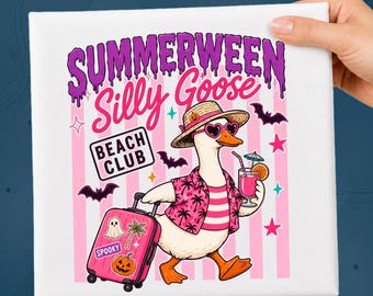 Summerween Silly Goose DTF Transfer, Goose Beach Club Spooky Vacation, Spooky Summer Ready To Press, Girly Halloween Goose Heat Transfer