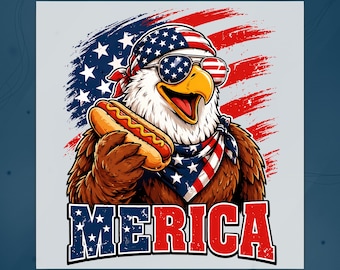 Patriotic Eagle USA Flag DTF Transfer, Merica Eagle With Hot Dog Ready To Press, Funny 4th Of July, American Flag Eagle Heat Transfer