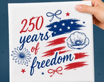 250 Years Of Freedom DTF Transfer, Floral Patriotic America 250 Design Heat Press, USA Floral Flag, America 250th Anniversary Ready To Press