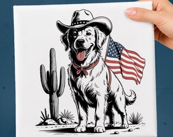 Patriotic Dog DTF Transfer, American Flag Western Dog Ready To Press, USA 250th Anniversary Heat Press, Dog Lover Iron on Transfer