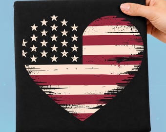 American Flag Heart DTF Transfer, Vintage Patriotic USA Love, Distressed USA Flag Heat Press, America 250th Anniversary Ready To  Press