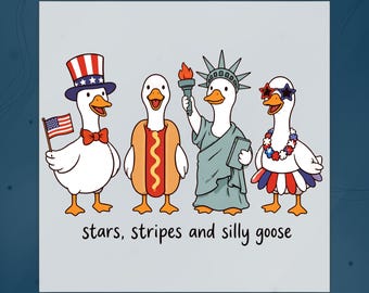 Stars Stripes Silly Goose DTF Transfer, Cute Patriotic Goose Shirt Ready To Press, Funny 4th Of July, American FlagHeat Transfer