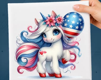 Patriotic Unicorn DTF Transfer, Girls 4th Of July Heat Press, Cute Unicorn Patriotic Design, America 250th Anniversary Ready To Press