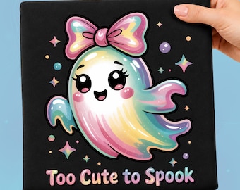 Too Cute To Spook DTF Transfer, Cute Pastel Ghost Coquette Bow, Cute Ghost Shirt Ready To Press, Spook Girly Ghost Heat Transfer