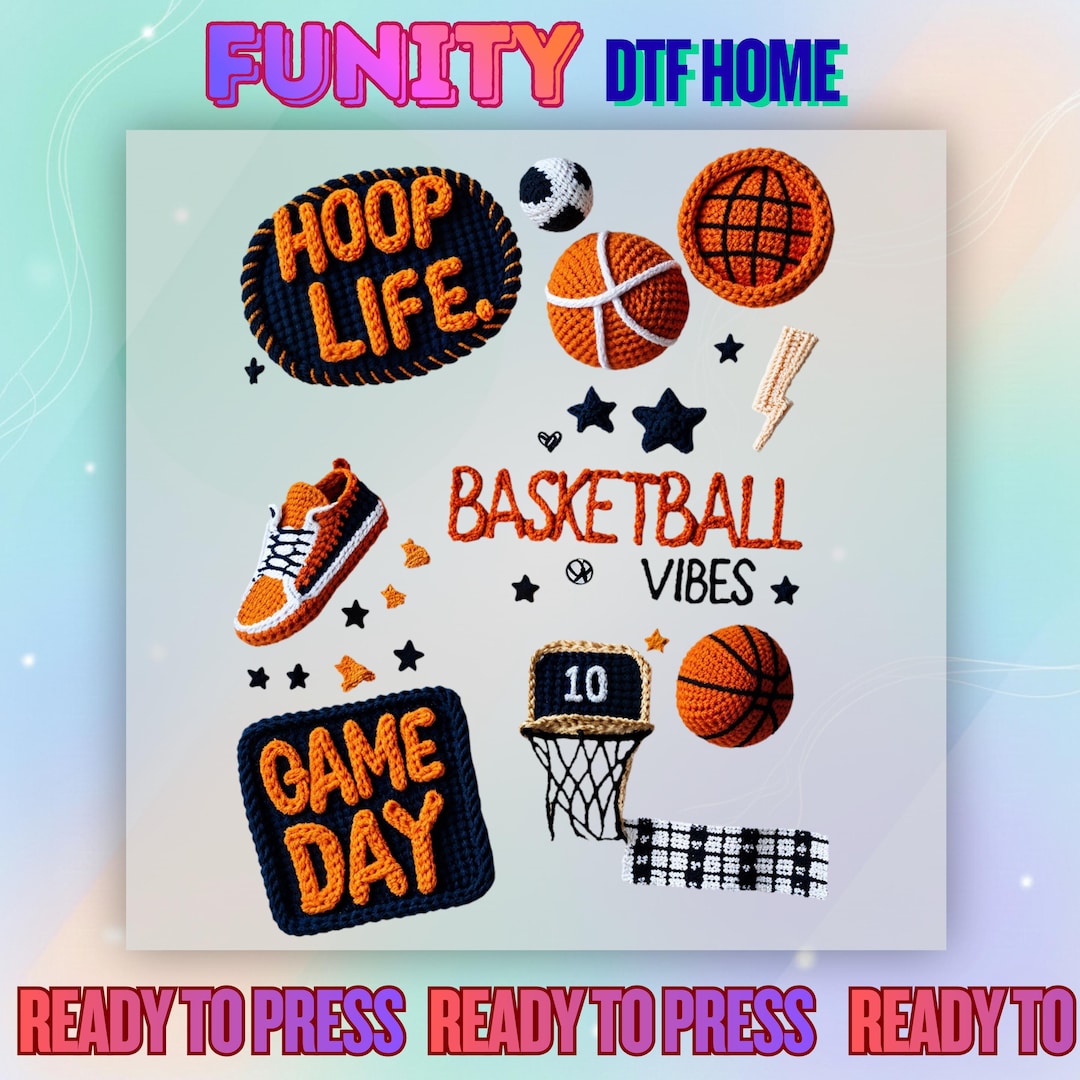 Hoop Life Faux Knit Design DTF Transfer, Knit Texture Basketball Vibes ...