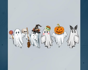 Cute Halloween Ghost Squad DTF Transfer, Spooky Ghost Friends Shirt, Funny Halloween Tee Ready To Press, Summerween Shirt Heat Transfer