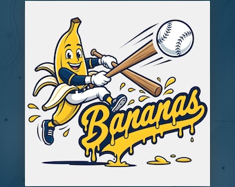 Transferencia termoadhesiva Go Bananas Baseball DTF, mascota del equipo de béisbol Banana lista para planchar, divertida mascota de plátano para planchar, regalo para fanáticos del béisbol