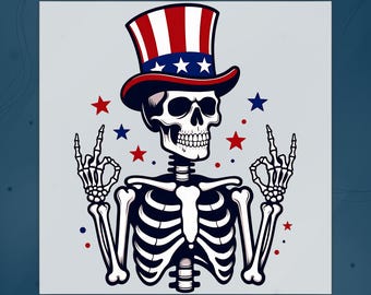 Patriotic Uncle Sam Hat DTF Transfer, Patriotic Skeleton Shirt Ready To Press, Independence Day, Funny 4th Of July Heat Transfer
