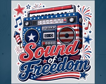 Sound Of Freedom DTF Transfer, Retro Patriotic Boombox Design Ready To Press, Independence Day, 4th Of July Heat Transfer