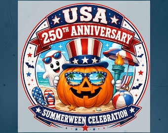 USA 250th Anniversary DTF Transfer, Summerween Ghost Pumpkin Heat Press, Patriotic Halloween, Summerween Beach Ready To  Press