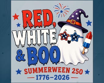 Red White And Boo DTF Transfer, Summerween America 250 Patriotic Ghost Heat Press, 4th of July Summerween Shirt Graphic Ready To  Press