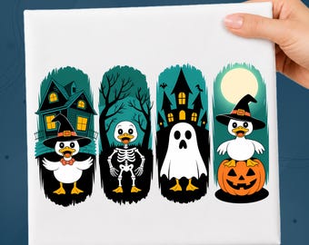Halloween Duck DTF Transfer, Cute Spooky Witch Ghost Skeleton, Halloween Summerween Pumpkin Ready To Press, Spooky Ducks Crew Heat Press
