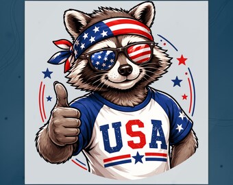 American Flag Raccoon DTF Transfer, Patriotic Raccoon Shirt Ready To Press, Cute USA Animal Design, Funny 4th Of July Heat Transfer