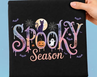 Spooky Season DTF Transfer, Cute Halloween Ghost Pumpkin Black Cat Ready To Press, Spooky Cat Layout Ghost Heat Press