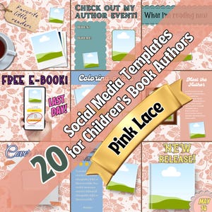 Social media graphics for authors – INSTANT DOWNLOAD – 3D book cover mock-up – pre-made customizable Canva templates - pink lace