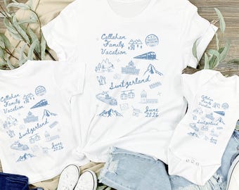Matching Custom Family Switzerland Vacation Shirt, Personalized Group Gift for Swiss Vacation, Summer Girls Switzerland Europe Trip Tee