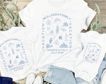 Custom Family Greece and Italy Vacation Shirt, Personalized Matching Group Gift for European Cruise Travel, Summer Girls Europe Trip Tee