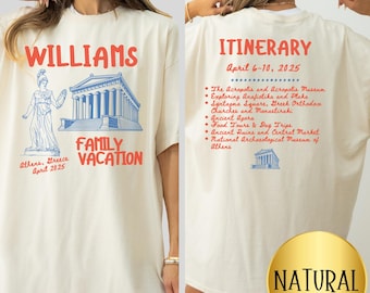 Matching Custom Family Greece Vacation Itinerary, Personalized Group Gift for Athens Vacation, Tshirt for Girls Group Greece Itinerary Tee