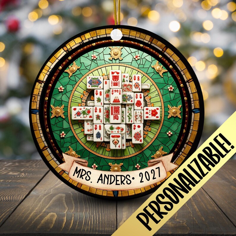 Mahjong Christmas Ornament Gift, Unique Holiday Decoration, Secret Santa Stocking Stuffer, Teacher Appreciation, Mahjong Tiles Game Player image 3