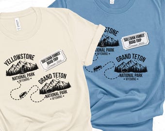 Matching Custom Family Road Trip Vacation Shirt, Personalized Group Tee for National Parks Vacation Tshirt, Girls Trip to Tetons Yellowstone