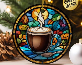 Beautiful Christmas Ornament Gift, Unique Coffee Latte Decor, Secret Santa Stocking Stuffer, Teacher Gift, Customizable Friend Ornament Gift