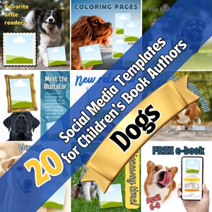 Social media graphics for authors – INSTANT DOWNLOAD – 3D book cover mock-up – pre-made customizable Canva templates – dogs