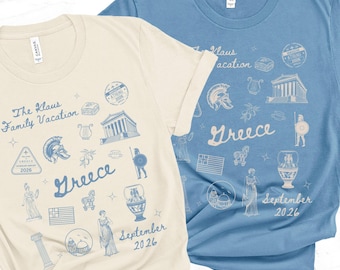 Matching Custom Family Greece Vacation Shirt, Personalized Group Gift for Athens Vacation, Summer Girls Greece Honeymoon Trip T-Shirt