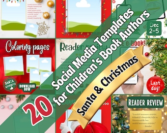 Social media graphics for authors – INSTANT DOWNLOAD – 3D book cover mock-up – pre-made customizable Canva templates – Christmas Santa