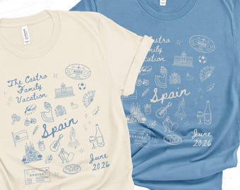 Matching Custom Family Spanish Vacation Shirt, Personalized Group Gift for Spain Travel, Summer Girls Madrid Barcelona Honeymoon T-Shirt