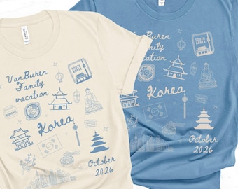 Matching Custom Family Korea Vacation Shirt, Personalized Group Gift for Girls South Korea Vacation, Seoul Family Korean Reunion Trip