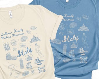 Matching Custom Family Italian Vacation Shirt, Personalized Group Gift for Italy Travel, Summer Girls Rome Milan Florence Honeymoon Trip