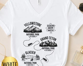 Matching Custom Family Vacation Shirt, Personalized Group Vacation Gift, Summer Girls Trip V-Neck Tee, Personalized National Parks Travel