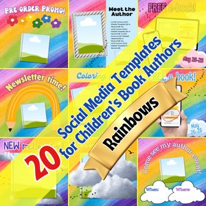 Social media posts for authors - pre-made Canva templates - INSTANT DOWNLOAD – 3D book cover mock-up – bright rainbow colors